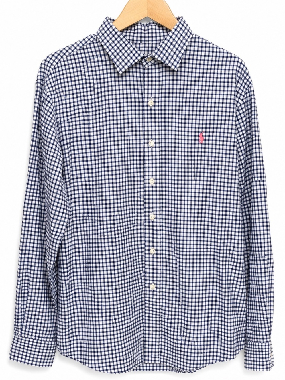 Polo Ralph Lauren Blue White Gingham Button Down Shirt Pink Pony XL Cotton